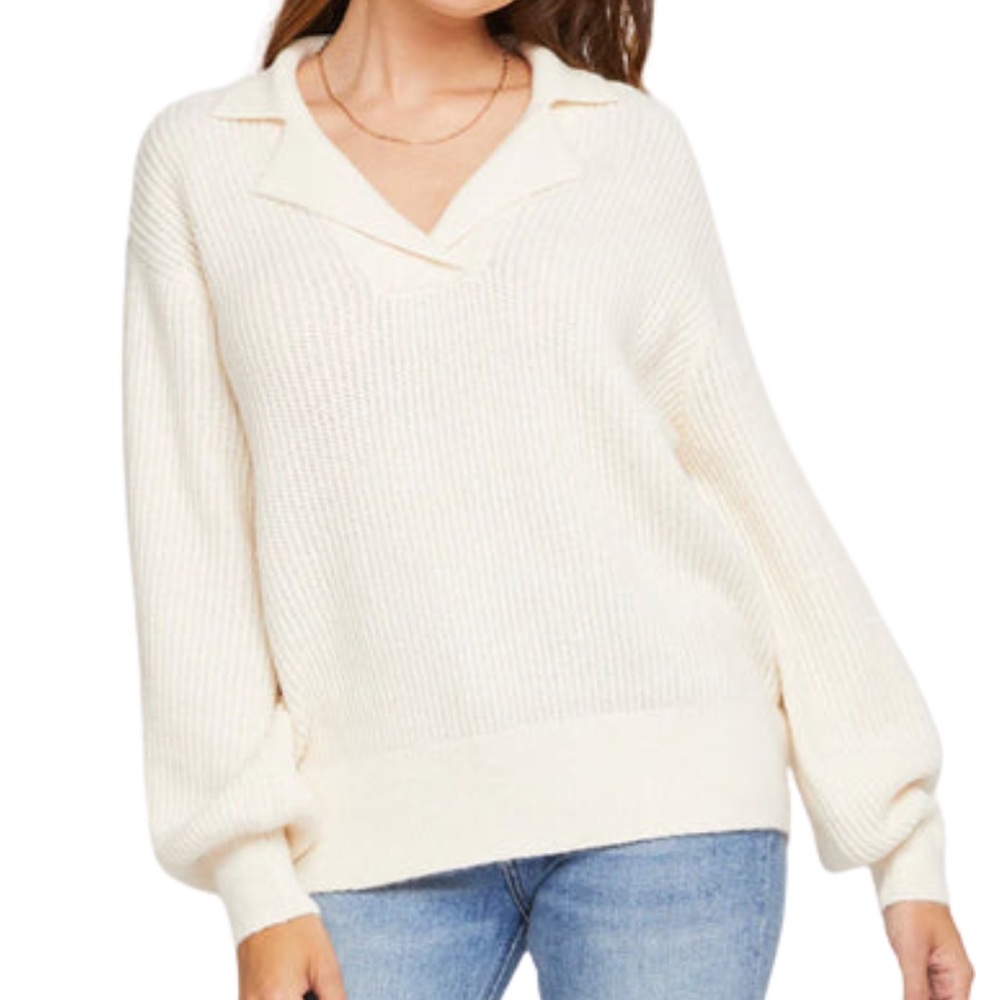 Gentle Fawn Astoria Sweater Knit Collared Oatmeal Cream V Neck Academia Size S